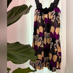 FAVE Sleeveless Bubble Skirt Flower Neckline Purple, Beige, Black & Gray Dress M